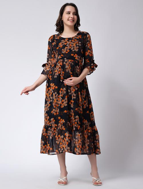 women floral printed maternity midi dress - 20551519 - Very Small Image - 1