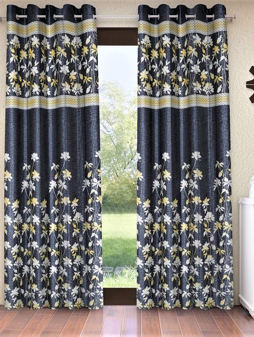home sizzler 2 piece flower border panel eyelet polyester grey door curtains - 20553505 - Very Small Image - 1