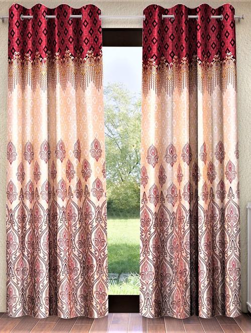 home sizzler 2 piece ethnic motif border panel eyelet polyester maroon long door curtain - 20553508 - Very Small Image - 1