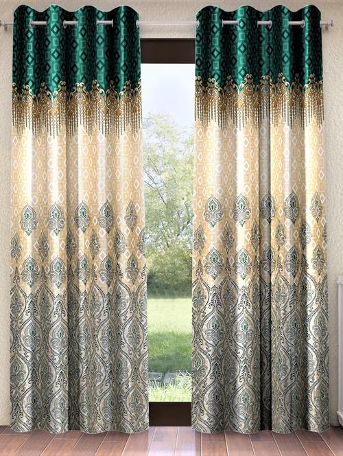 Home Sizzler 2 Piece Ethnic Motif Border Panel Eyelet Polyester Turquoise Green Window Curtain - 20553515 - Very Small Image - 1