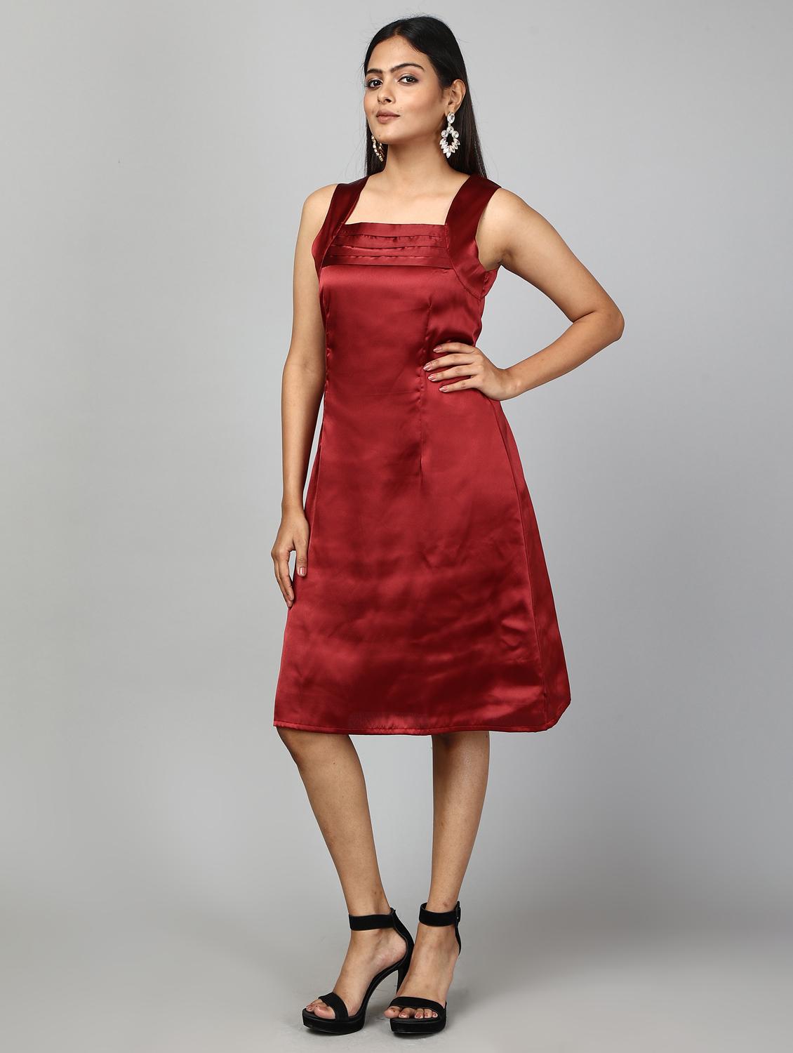women square neck satin a-line dress - 20554501 - Standard Image - 2