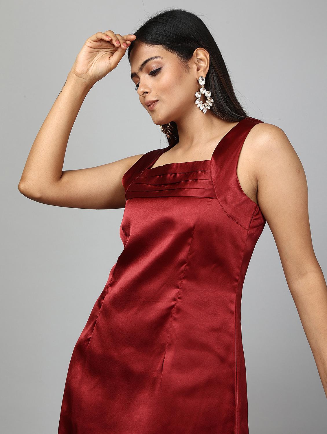 women square neck satin a-line dress - 20554501 - Standard Image - 4