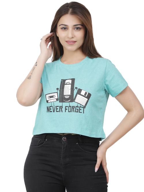 women round neck front print crop t-shirt - 20554657 - Very Small Image - 1