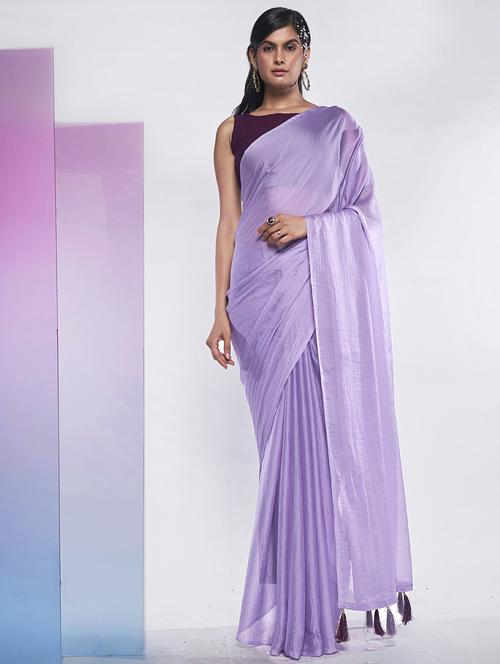 women lavender solid georgette saree with blouse - 20559173 - Very Small Image - 1