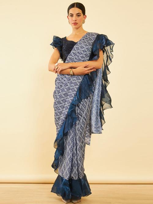 women's printed navy blue colored saree - 20560756 - Very Small Image - 1