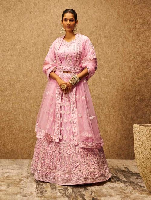 rosewater flared unstitched lehenga - 20560786 - Very Small Image - 1