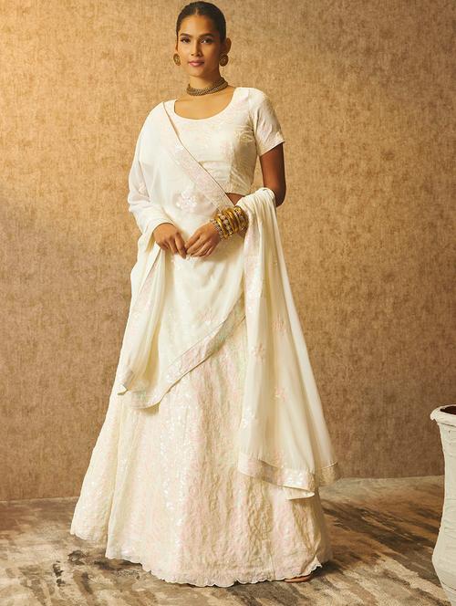 cream flared unstitched lehenga - 20560803 - Very Small Image - 1