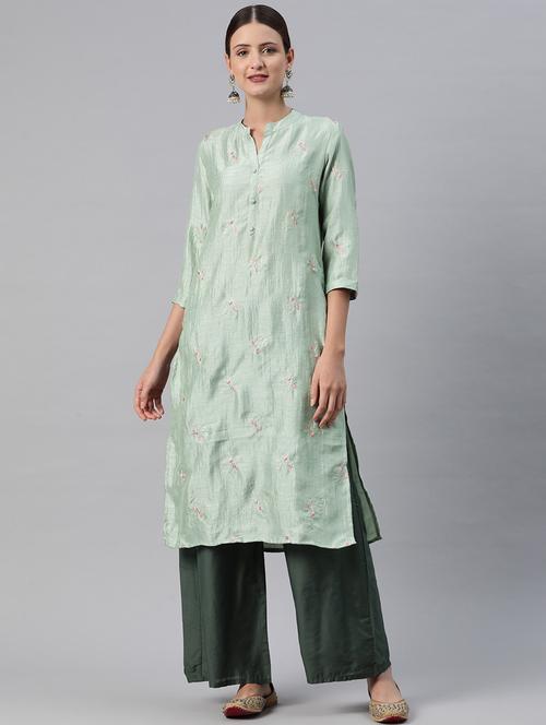 women green mandarin neck straight kurta - 20561291 - Very Small Image - 1