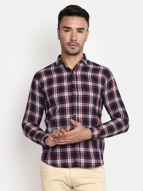 men navy blue checkered casual shirt - 20562409 - Very Small Image - 1