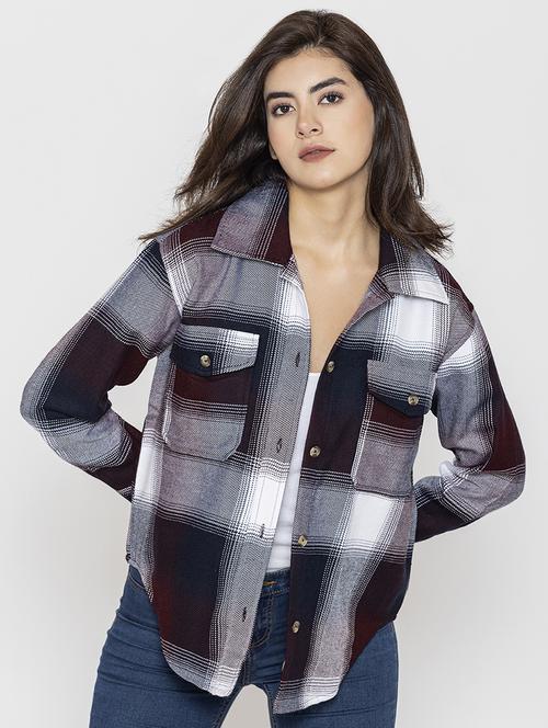 women checkered collared shirt - 20562539 - Very Small Image - 1