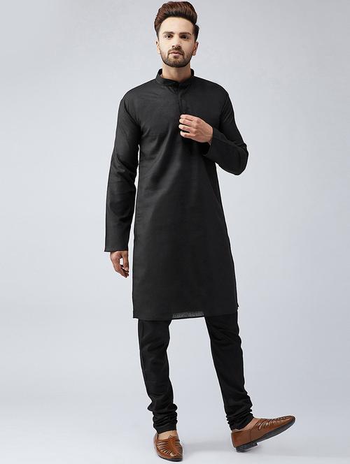 men black cotton blend kurta pyjama set - 20562908 - Very Small Image - 1
