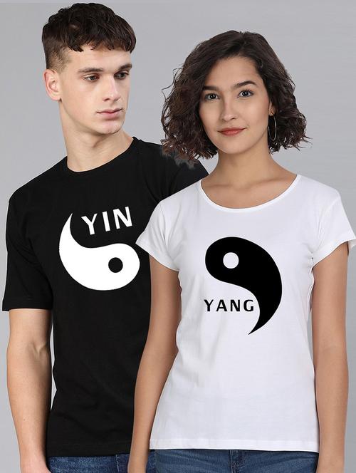 round neck typography printed couple t-shirts - 20563781 - Very Small Image - 1