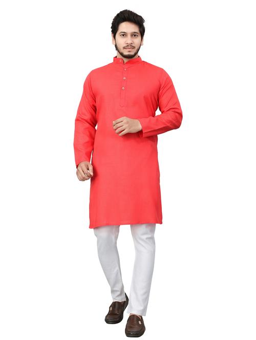 men coral solid long kurta - 20564319 - Very Small Image - 1