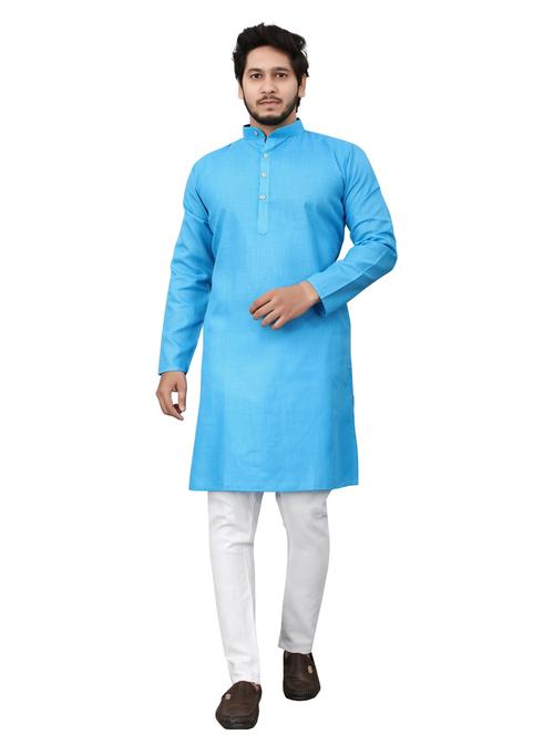 men light blue solid long kurta - 20564320 - Very Small Image - 1