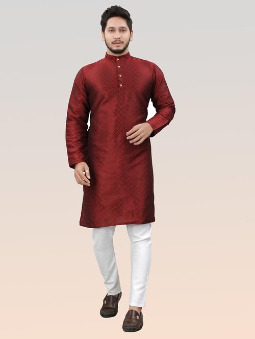 men maroon long kurta - 20564331 - Very Small Image - 1