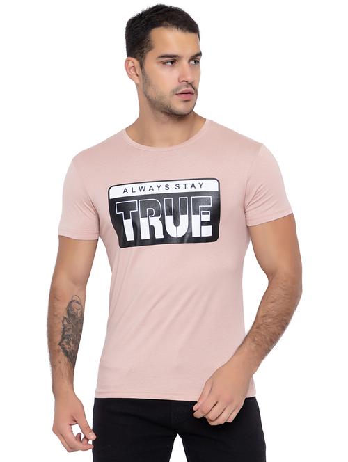 beige cotton blend chest print tshirt - 20566028 - Very Small Image - 1