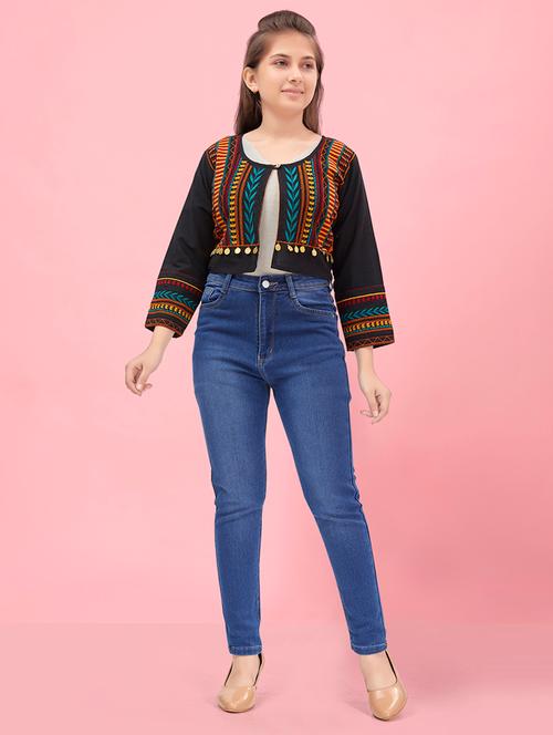 girls round neck self-design jacket - 20567464 - Very Small Image - 1