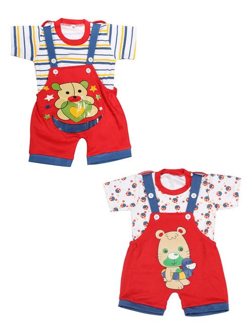 boys set of 2 round neck striped graphic printed dungaree - 20569990 - Very Small Image - 1
