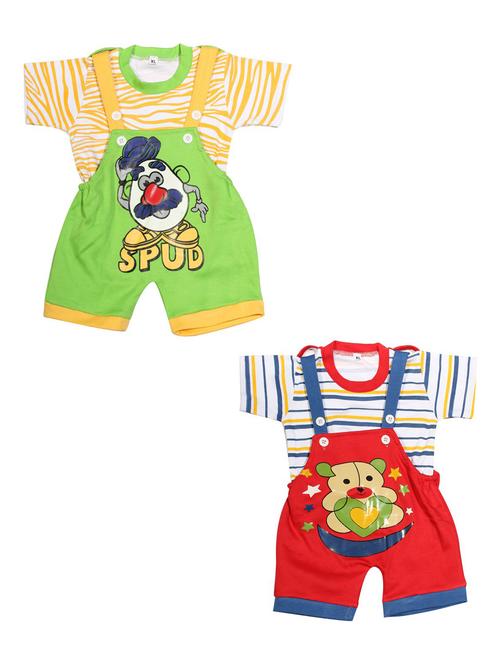 boys set of 2 round neck striped graphic printed dungaree - 20570000 - Very Small Image - 1
