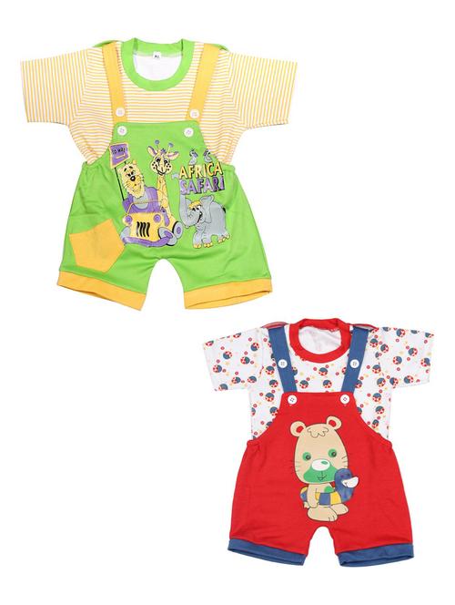 boys set of 2 round neck striped graphic printed dungaree - 20570005 - Very Small Image - 1