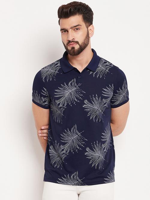 men navy blue printed polo t-shirt - 20570744 - Very Small Image - 1