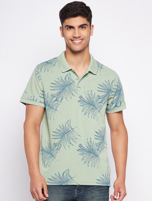 men neo mint green printed polo t-shirt - 20570745 - Very Small Image - 1