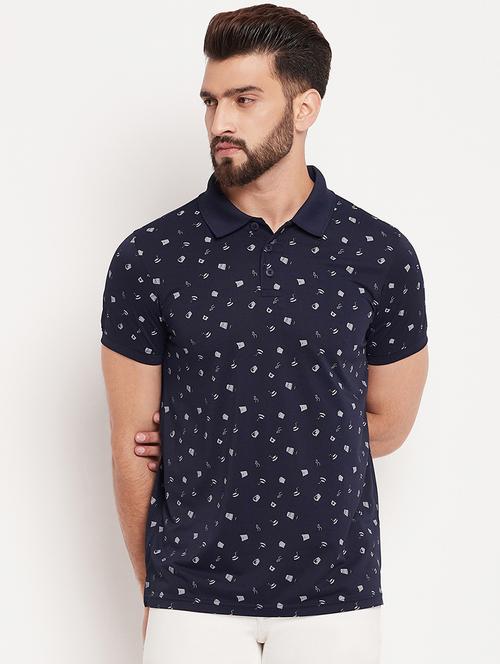 men navy blue printed polo t-shirt - 20570751 - Very Small Image - 1