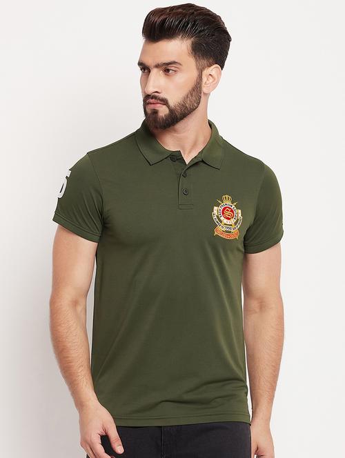 men olive green embroidered detailed polo t-shirt - 20570798 - Very Small Image - 1