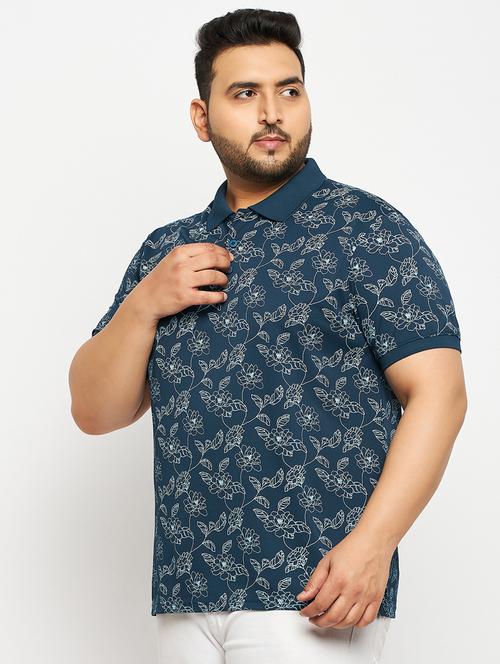 men teal blue printed plus size polo t-shirt - 20570886 - Very Small Image - 1