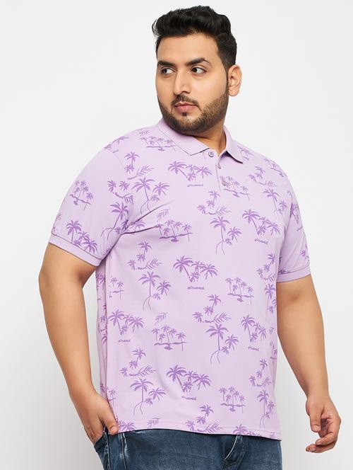 men lavender printed plus size polo t-shirt - 20570889 - Very Small Image - 1