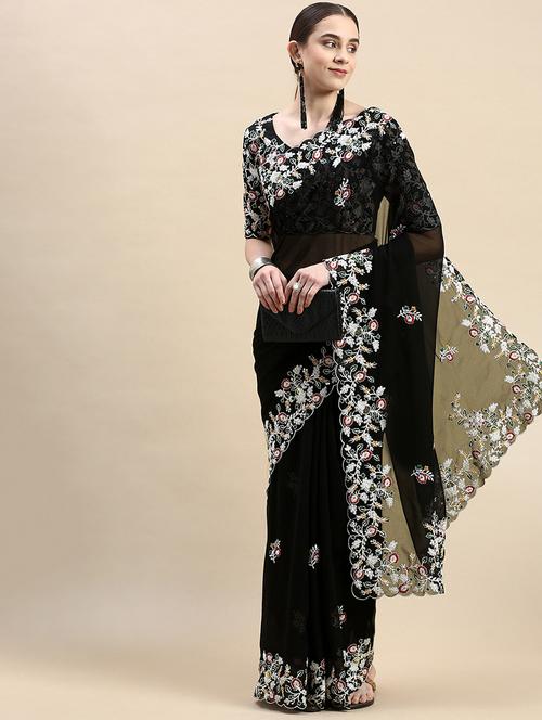 women's embroidered saree with blouse - 20572066 - Very Small Image - 1