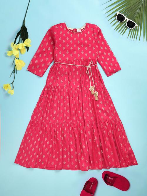 fuchsia rayon printed kurta - 20572434 - Very Small Image - 1
