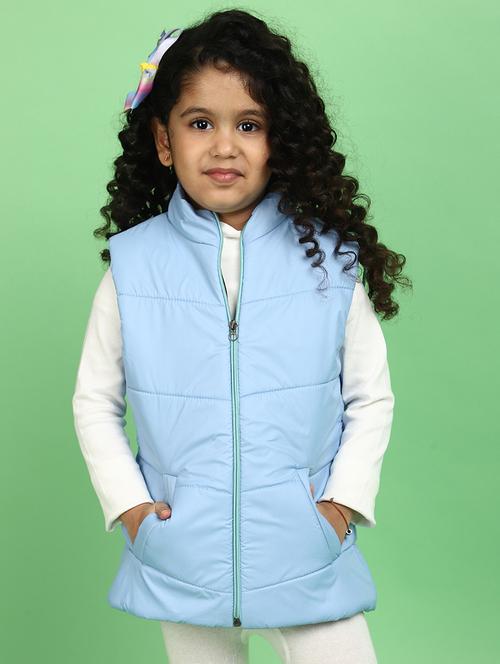 girls light blue solid quilted jacket - 20572668 - Very Small Image - 1