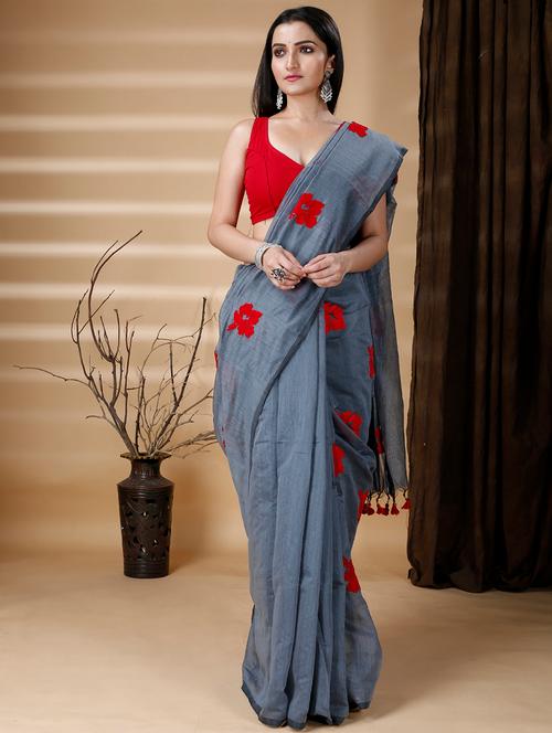 women solid with work embroidered saree  with blouse - 20573060 - Very Small Image - 1