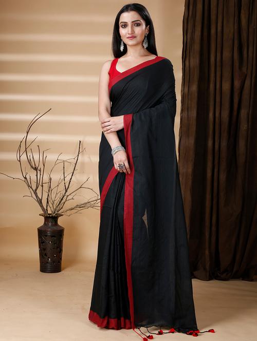 women's bordered black colored saree with blouse - 20573085 - Very Small Image - 1