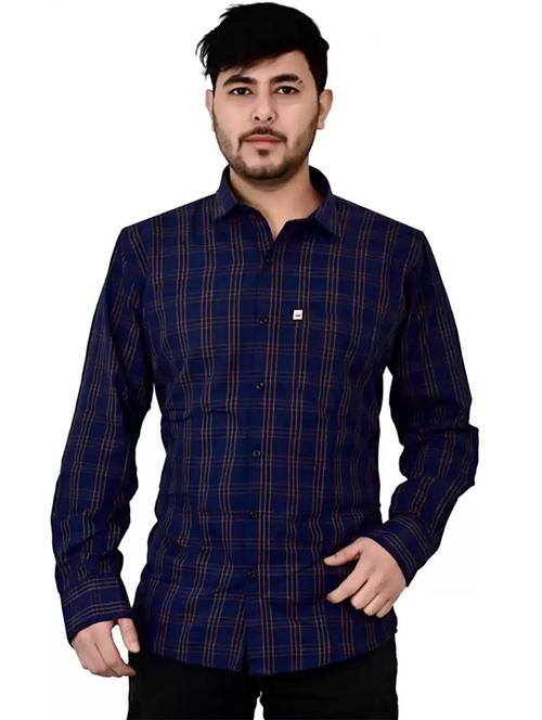 navy blue checkered casual shirt - 20573589 - Very Small Image - 1