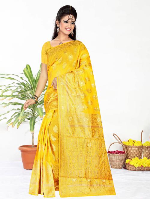 yellow self design banarasi saree - 20584980 - Very Small Image - 1