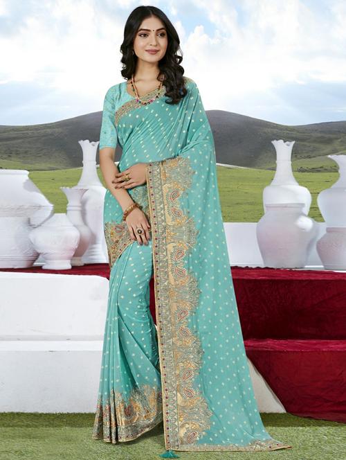 turquoise georgette embroidered saree - 20585809 - Very Small Image - 1