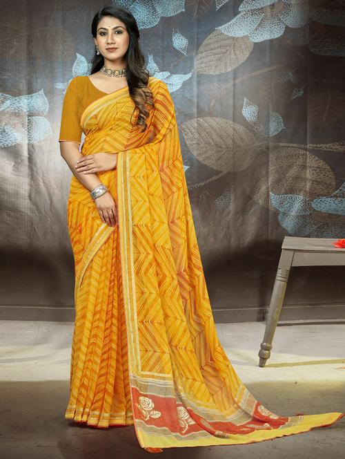 women chevron printed saree with blouse - 20586496 - Very Small Image - 1