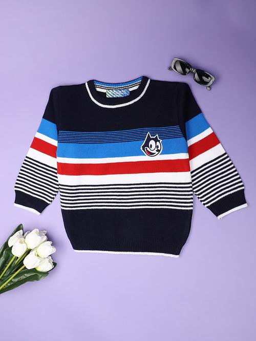 navy blue self design detailed sweater - 20587580 - Very Small Image - 1