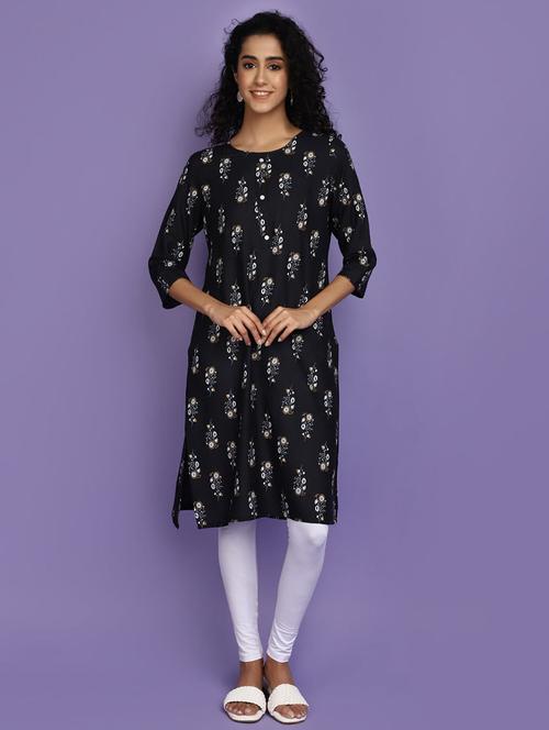women black round neck straight kurta - 20587647 - Very Small Image - 1