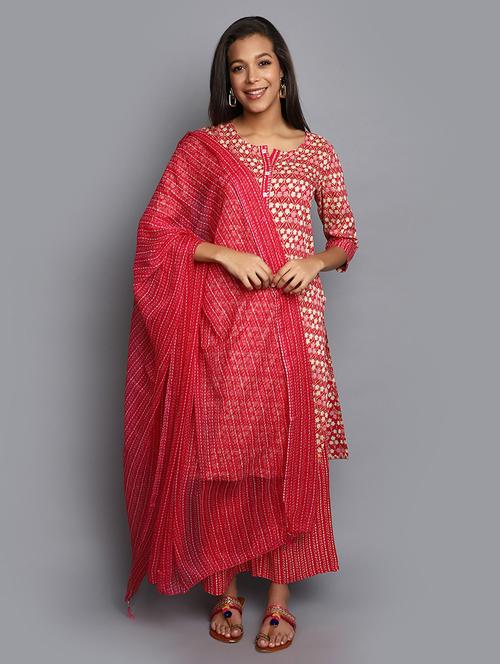 red kurta palazzo set  - 20588407 - Very Small Image - 1