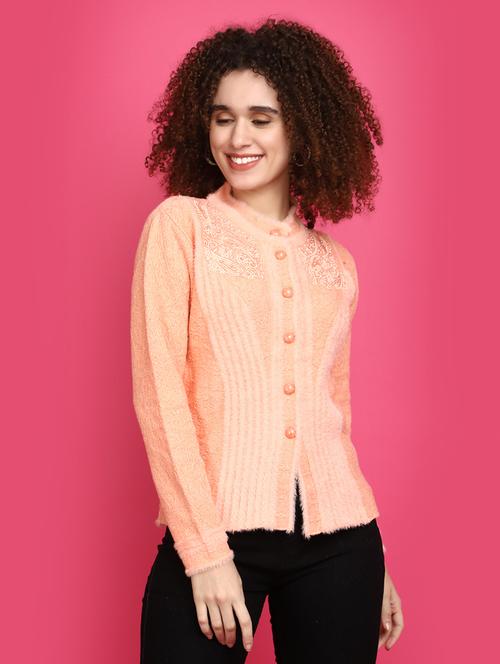 women peach long sleeves cardigans - 20588472 - Very Small Image - 1