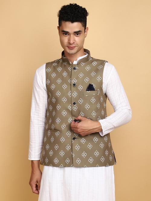men printed nehru jacket - 20589763 - Very Small Image - 1