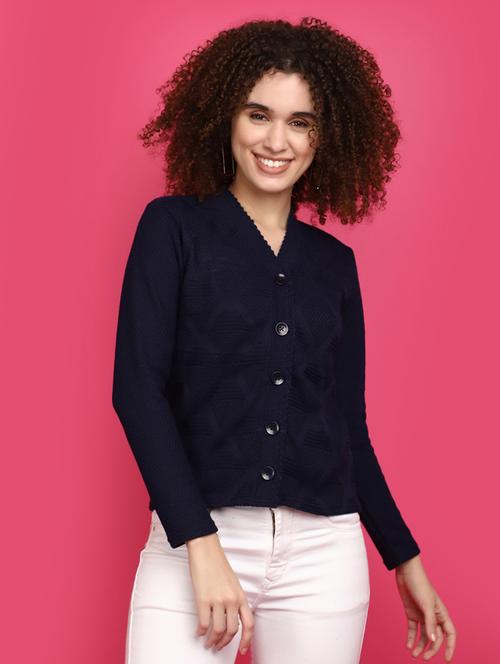 women navy blue long sleeves cardigans - 20589862 - Very Small Image - 1