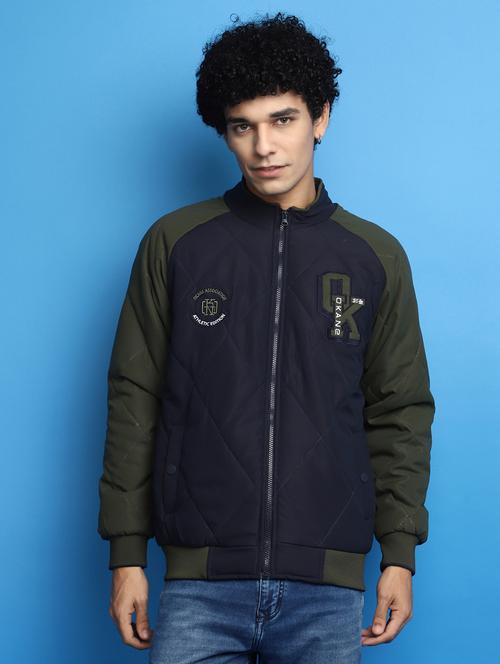 blue color block casual jacket - 20589951 - Very Small Image - 1