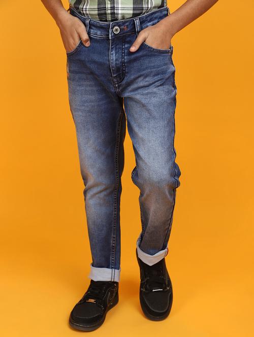 solid blue detailed slim fit jeans - 20590253 - Very Small Image - 1