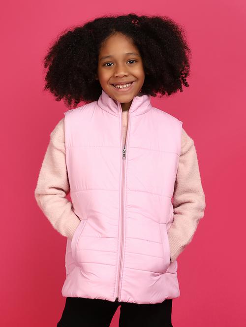 girls pink solid quilted jacket - 20591036 - Very Small Image - 1