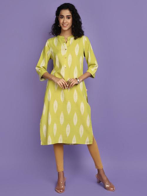 women lime mandarin neck straight kurta - 20591093 - Very Small Image - 1