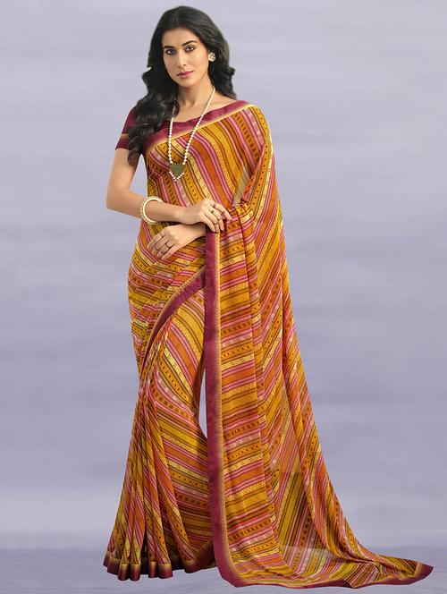 women multi color stripes printed saree with blouse - 20591500 - Very Small Image - 1